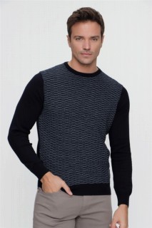 Zero Collar Knitwear - Men's Marine Cycling Crew Neck Dynamic Fit Comfortable Cut Knitted Pattern Knitwear Sweater 100345132 - Turkey