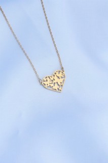 Gold Color Butterfly Pattern Heart Figure Steel Woman Necklace 100327852