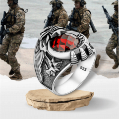 Men - Eagle Motif Police Special Operations Silver Ring 100346419 - Turkey