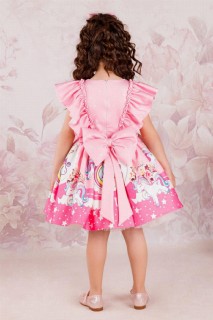 Girl's Waist Pearl Detailed New Unicorn Puffy Pink Evening Dress with Bag 100328413