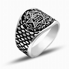 Men Shoes-Bags & Other - Seal of Prophet Solomon Back Patterned Silver Ring 100347758 - Turkey
