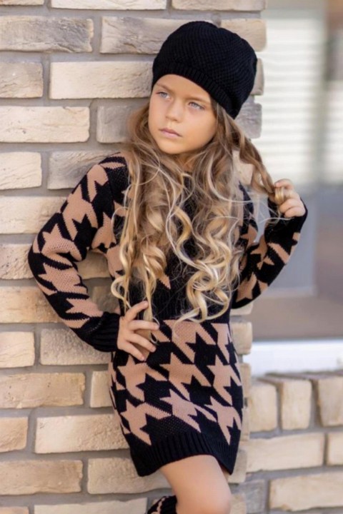 Girl Star Patterned Beret and Leggings Gift Knitwear Dress 100327024