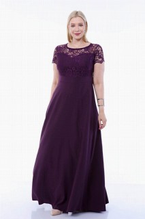 Plus Size - Plus Size Long Evening Dress with Lace 100276198 - Turkey