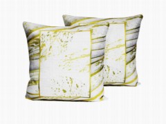 Cushion Cover - Überwurf-Kissenbezug aus Samt mit goldenem Rahmen, 2 Liter, Cremefarben 100330668 - Turkey