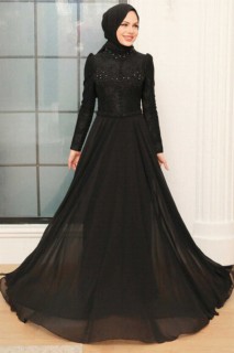 Woman - Black Hijab Evening Dress 100340722 - Turkey