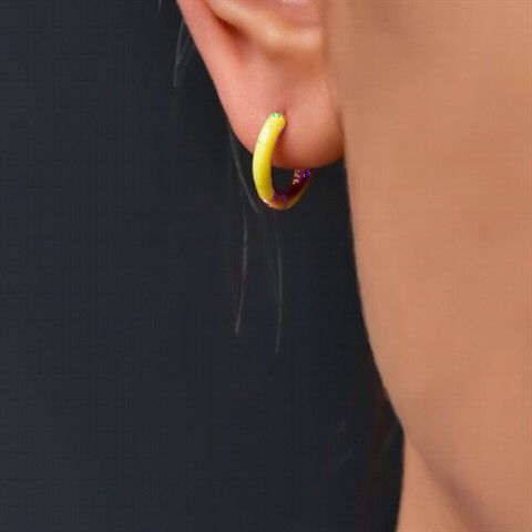 Earrings - Yellow Enamel Ring Silver Earrings 100349981 - Turkey