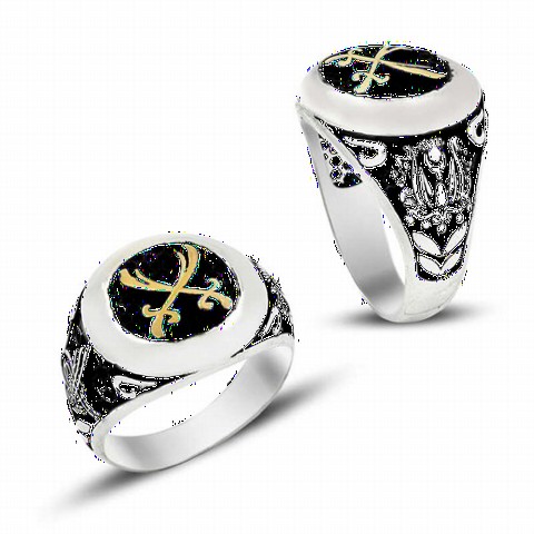 Silver Rings 925 - Zülfikar Motif Ottoman Patterned Silver Men's Ring 100348986 - Turkey