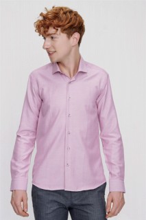 Men's Lilac Slim Fit Slim Fit Jacquard Hard Collar Long Sleeve Shirt 100350641