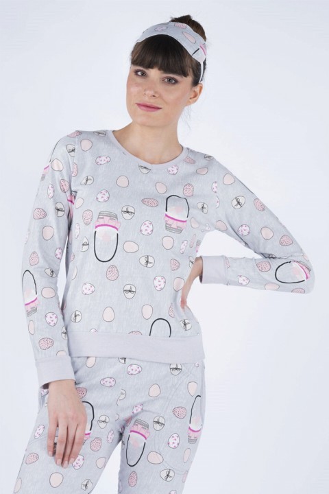 Women's Lycra Raised Skirt & Cuffed 3-Piece Pajamas Set 100326375