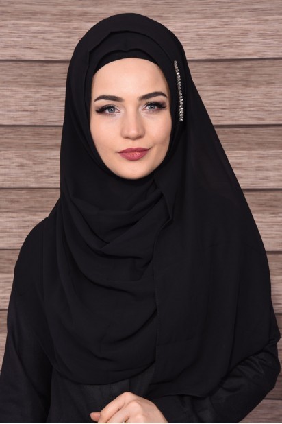 Woman Bonnet & Hijab - Châle Pierre Élégant Noir - Turkey
