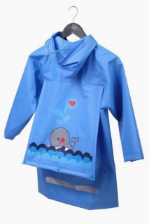 Girls Boys Whale Printed Bag Protective Hooded Blue Raincoat 100327216