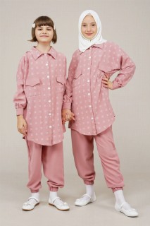 Outwear - Young Girl Buttoned Patterned Top and Bottom Set 100325648 - Turkey