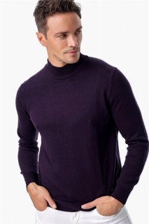 Knitwear - سترة تريكو بنصف الياقة المدورة بنصف ديناميكي للرجال باللون الأرجواني 100345073 - Turkey