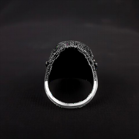 Zircon Stone Rings - Sword Motif Black Zircon Stone Silver Ring 100349762 - Turkey