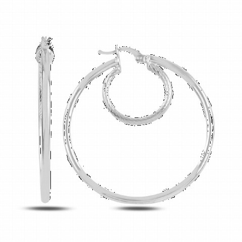Earrings - Double Ring Model Laser Engraved Women's Silver Earrings Silver 100346616 - Turkey