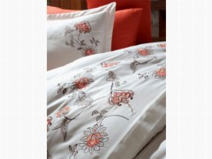 Eliz Embroidered Cotton Satin Duvet Cover Set Cream Red 100344787