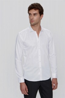 Shirt - Men's White Cotton Slim Fit Slim Fit Shirt 100351028 - Turkey