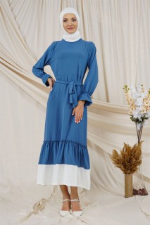 Daily Dress - Damenkleid mit sechs Falten und Gürteldetails 100326133 - Turkey