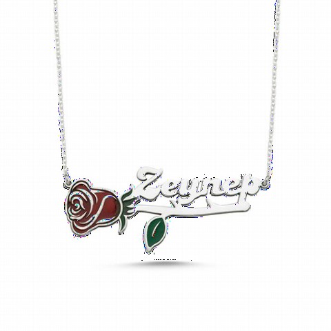 Necklace - Personalized Rose Women's Silver Necklace 100347321 - Turkey