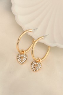 Earrings - Gold Color Zircon Stone Heart Shaped Hoop Earrings 100319965 - Turkey