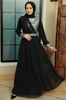 Evening & Party Dresses - Silver Hijab Evening Dress 100341720 - Turkey