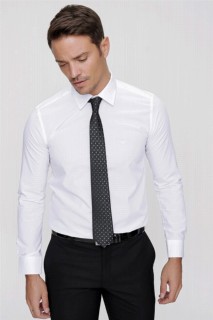 Men's White Basic Slim Fit Slim Fit Solid Collar Long Sleeve Shirt 100351305