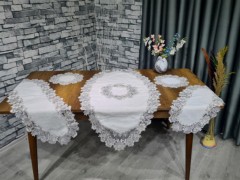 Table Cover Set - Mitgiftland Samira 17-teiliges Tischset-Set Creme Anthrazit 100331180 - Turkey