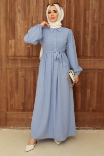 Woman - Blue Hijab Dress 100340954 - Turkey