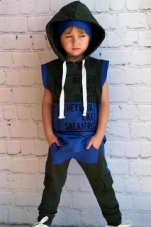 Tracksuit Set - بدلة رياضية للأولاد بغطاء للرأس وطبعة بيريه خضراء 100327482 - Turkey