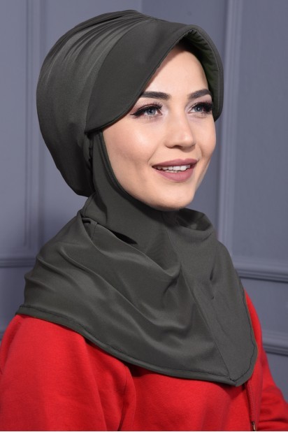 Woman Bonnet & Hijab - وشاح قبعة رياضية أخضر كاكي - Turkey