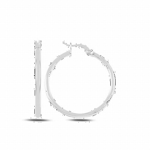 Earrings - 32 mm Plain Ring Model Silver Earrings 100346898 - Turkey