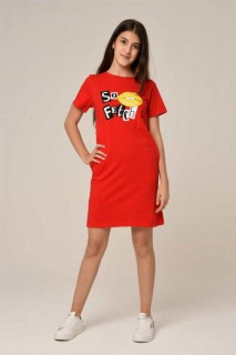 Outwear - Girl SO FETCH and Lip Printed Short Sleeve Red Dress 100328566 - Turkey