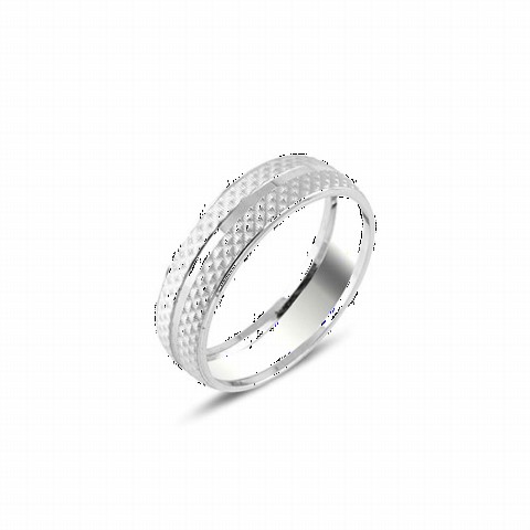 Wedding Ring - Plain Patterned Silver Wedding Ring 100347007 - Turkey