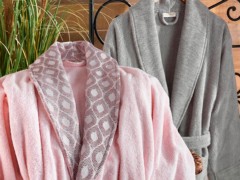 Aria Jacquard Cotton Bathrobe Set Pink Gray 100331501