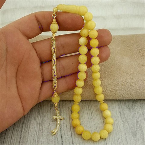 Special Design Silver Tasseled Prophet Ali Sword Model Drop Amber Rosary 100352202