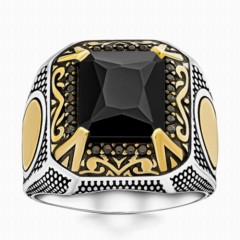 Nail Black Zircon Stone Silver Ring 100346349