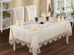 Table Cover Set - Ensemble de dîner en dentelle de plage en guipure française - 25 pièces 100259868 - Turkey