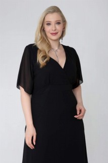 Plus Size Black Chiffon Six Pleated Double Breasted Collar Dress 100276659