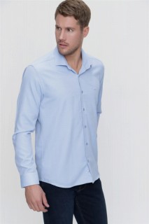 Men Clothing - Men's Blue Cotton Slim Fit Slim Fit Solid Collar Long Sleeve Shirt 100350671 - Turkey