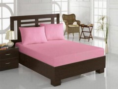 Bedding - Drap de lit élastique simple en coton peigné Rose 100259132 - Turkey