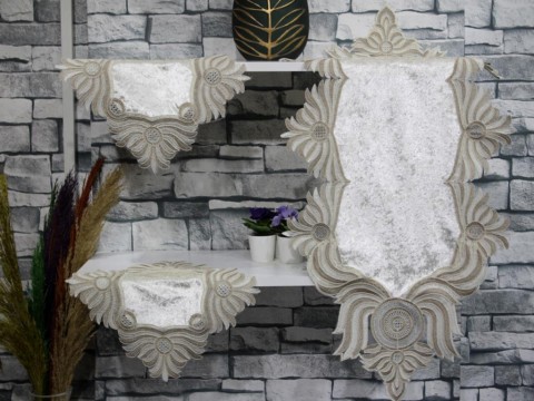 Kitchen-Tableware - Zümra Embroidery Bedroom and Living Room Set Cream Velvet 100331206 - Turkey