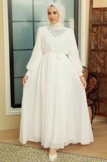 Woman Clothing - White Hijab Dress 100341691 - Turkey