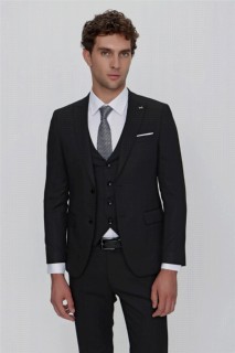 Men Black Basic Turin Vest Jacquard Slim Fit Slim Fit 6 Drop Suit 100351008