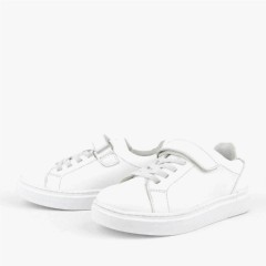 White Velcro Laced Sneakers For Boy's 100316940