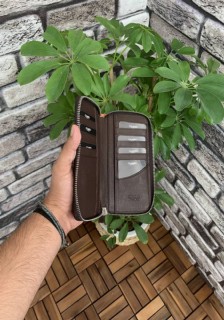 Guard Dark Brown Croco Printed Zipper Portfolio Wallet 100346175
