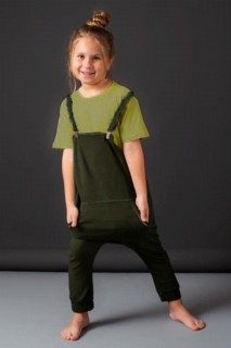 Outwear - تي شيرت بناتي أخضر للأولاد وزرة بستاني مع غسالة وجيب كنغر 100327630 - Turkey
