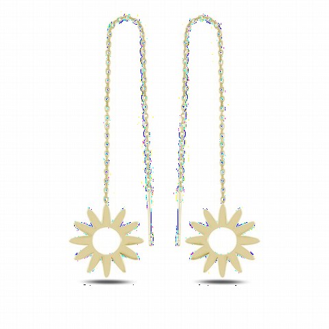 jewelry - Daisy Leaf Dangle Silver Earrings Gold 100346690 - Turkey