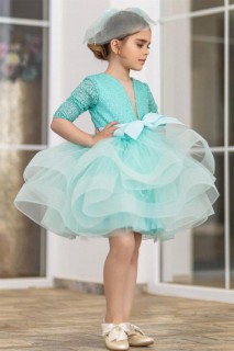 Girls' Half Sleeve Skirt Fluffy Tulle Pulpayet Turquoise Evening Dress 100328477