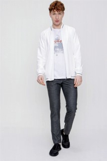 Men's White Straight Dynamic Fit Comfortable Fit Bomber Spring Jacket 100350735