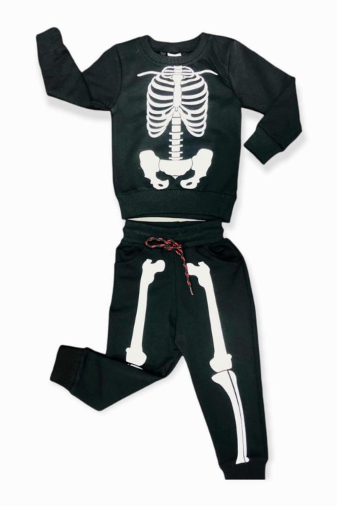 Boy Clothing - Boy Skeleton Printed Black Tracksuit Suit 100326959 - Turkey